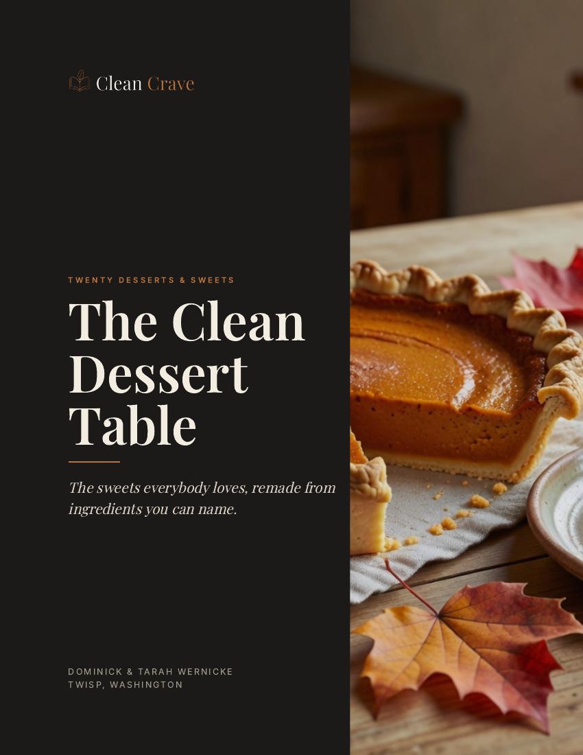 The Clean Dessert Table cover: pumpkin pie on a dark cover